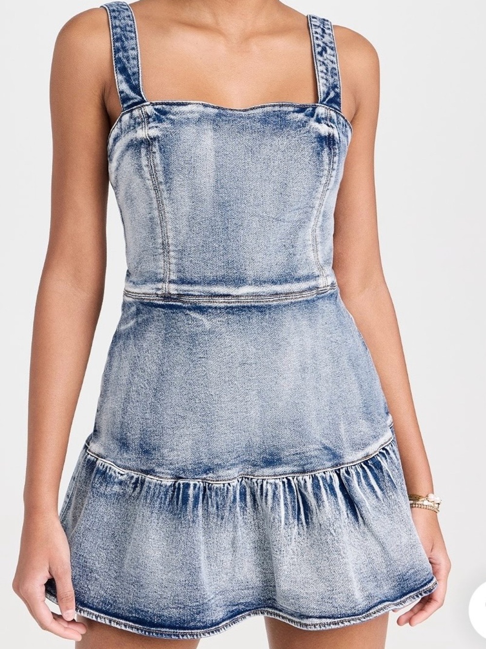 Amanda Uprichard Piper Romper - Denim Washed Blue Denim Mini Sundress